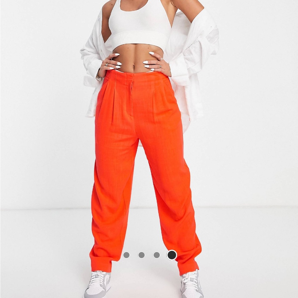 Asos Design Linen Soft Tapered Mom Pants in Flame